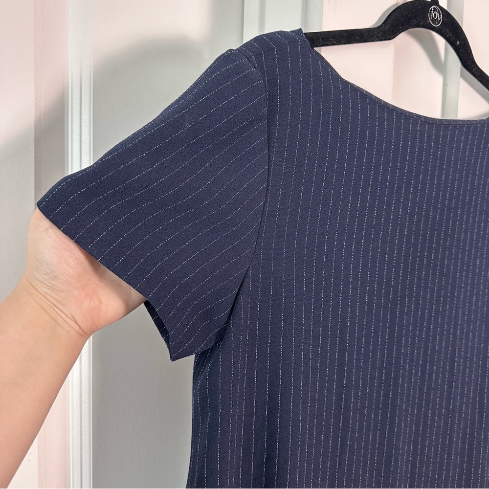 MM LaFleur (S) Lucille Navy Blue Pinstripe Dress Short Sleeve Carolyn B Kennedy - Picture 4 of 10